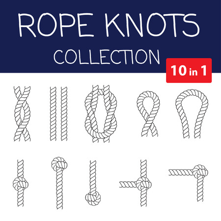 Vector rope knots collection. Overhand, figure of eight and square knot. Seamless decorative elementsのイラスト素材
