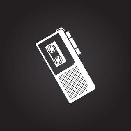 Vector flat white retro dictaphone icon on dark backgroundのイラスト素材
