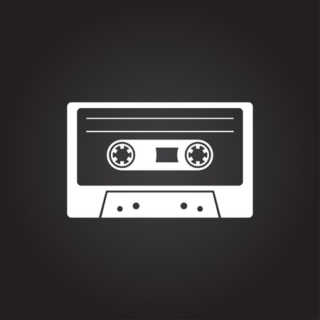 Vector flat white retro cassette icon on dark backgroundのイラスト素材