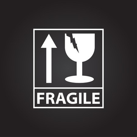 Vector flat white fragile icon on dark backgroundのイラスト素材