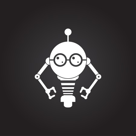 Vector flat white retro robot toy icon on dark backgroundのイラスト素材