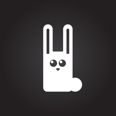 Vector flat white rabbit icon on dark backgroundのイラスト素材