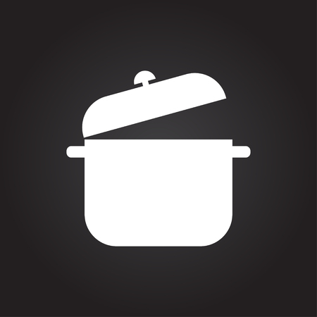 Vector flat white saucepan icon on dark backgroundのイラスト素材