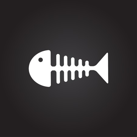 Vector flat white fishbone icon on dark backgroundのイラスト素材