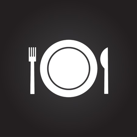 Vector flat white fork plate knife on dark backgroundのイラスト素材