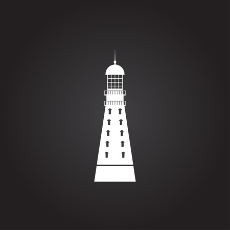 Vector flat white lighthouse icon on dark backgroundのイラスト素材