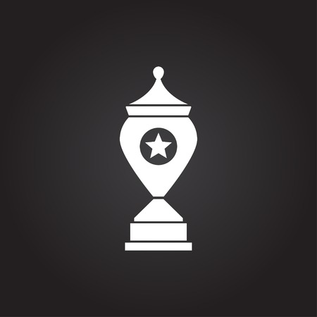 Vector flat white trophy goblet icon on dark background . Winner awardのイラスト素材