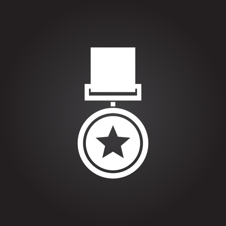 Vector flat white medal icon on dark background . Winner awardのイラスト素材