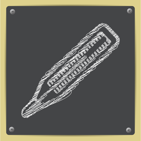 Vector chalk drawn sketch of thermometer icon on school blackboardのイラスト素材