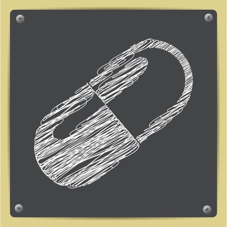 Vector chalk drawn sketch of pill icon on school blackboardのイラスト素材