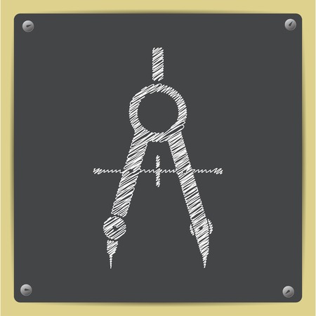 Vector chalk drawn sketch of compasses icon on school blackboardのイラスト素材