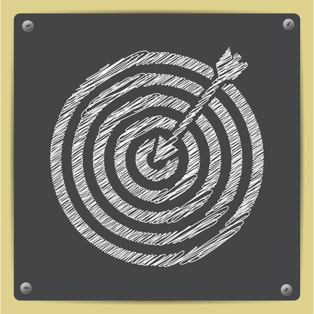 Vector chalk drawn sketch of target with dart icon on school blackboardのイラスト素材