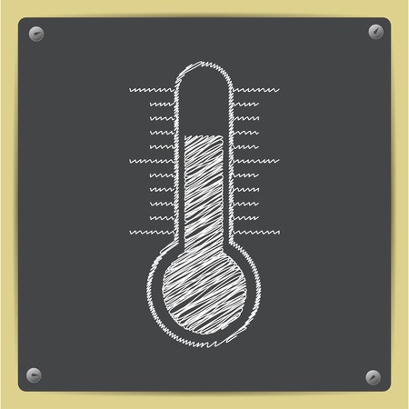 Vector chalk drawn sketch of thermometer icon on school blackboardのイラスト素材