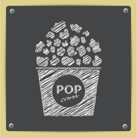 Vector chalk drawn sketch of pop corn icon on school blackboardのイラスト素材