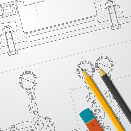 Vector technical blueprint of heavy machinery. Engineer illustrationのイラスト素材