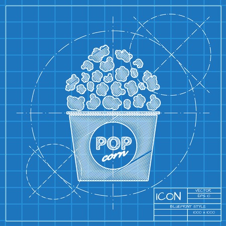Vector blueprint pop corn icon . Engineer and architect background.のイラスト素材