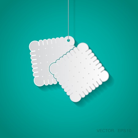 Vector paper two biscuits icon suspended from a rope with shadowのイラスト素材
