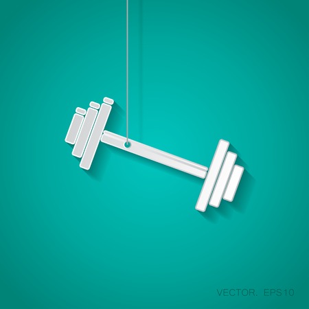 Vector paper dumbbell icon suspended from a rope with shadowのイラスト素材