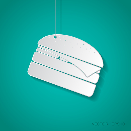 Vector paper burger icon suspended from a rope with shadowのイラスト素材