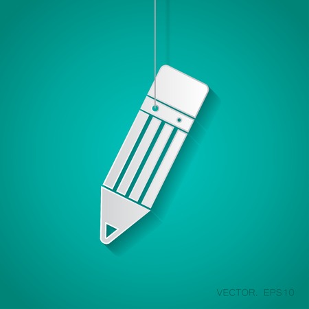 Vector paper pencil icon suspended from a rope with shadowのイラスト素材