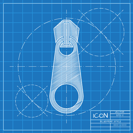 Vector blueprint tailor zipper icon on engineer or architect background.のイラスト素材