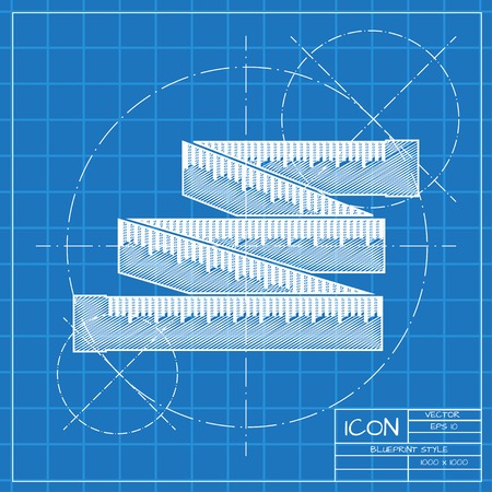 Vector blueprint tailor ruler icon on engineer or architect background.のイラスト素材