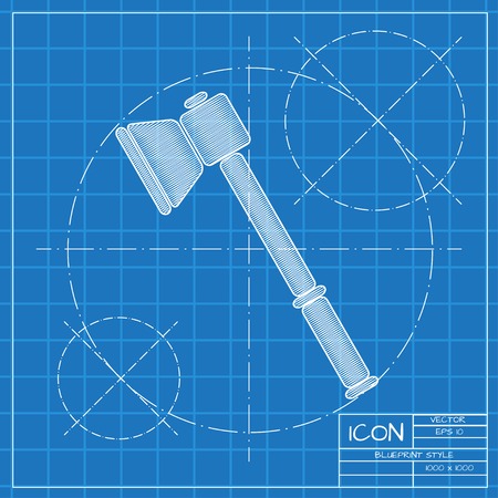 Vector blueprint axe icon on engineer or architect background.のイラスト素材