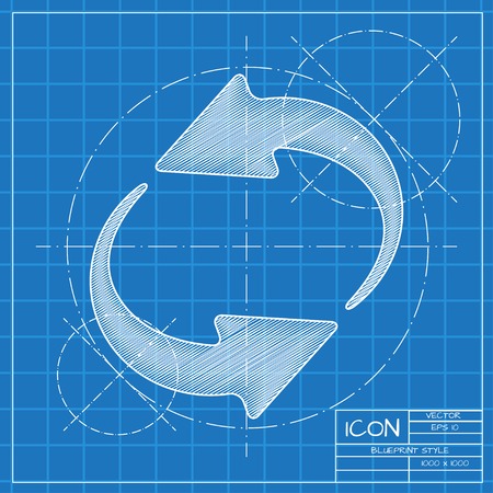 Vector blueprint circle round arrows for business, diagram on engineer or architect background.のイラスト素材