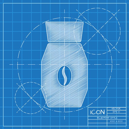 Vector blueprint coffee bottle template on engineer or architect background.のイラスト素材