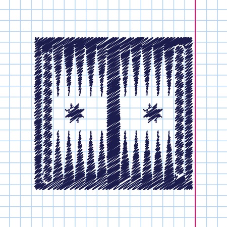 Vector hand drawn backgammon table with dices icon on copybookのイラスト素材