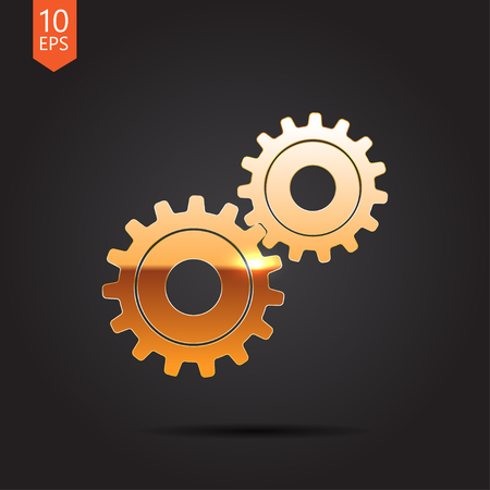 Vector gold two cogwheels icon on dark backgroundのイラスト素材