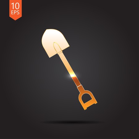 Vector gold shovel icon on dark background . Industrial equipmentのイラスト素材