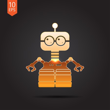 Vector gold retro robot toy icon on dark backgroundのイラスト素材