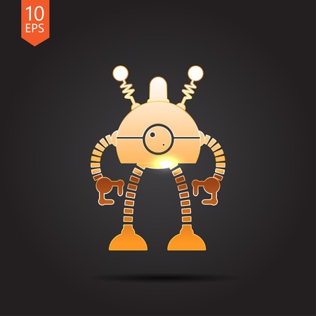Vector gold retro robot toy icon on dark backgroundのイラスト素材