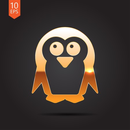 Vector gold penguin icon on dark backgroundのイラスト素材