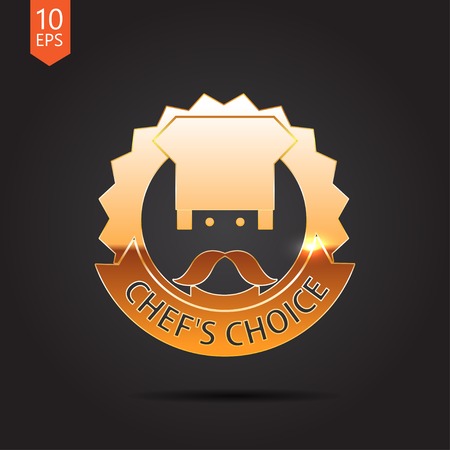 Vector gold chef cook chois emblem icon on dark backgroundのイラスト素材