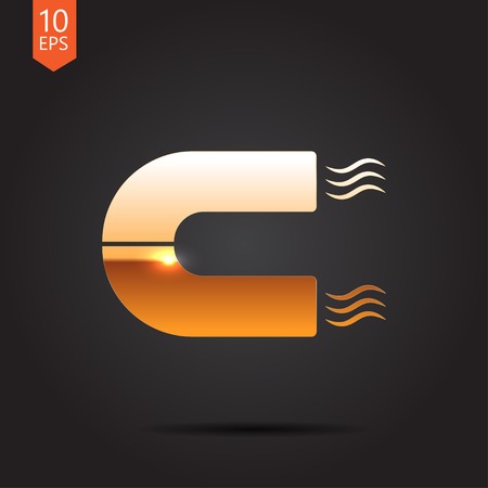 Vector gold magnet icon on dark backgroundのイラスト素材