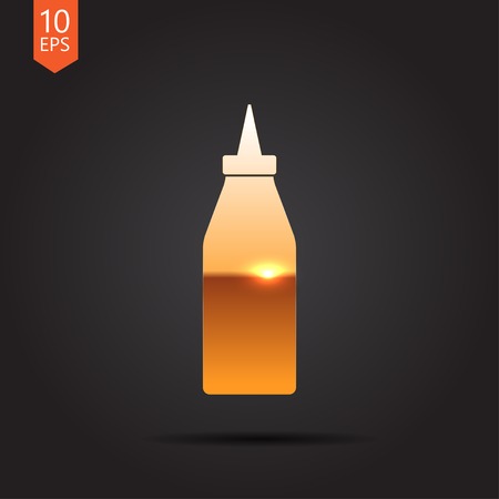 Vector gold bottle with ketchup icon on dark backgroundのイラスト素材
