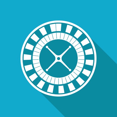 Vector white flat casino roulette wheel icon on blue backgroundのイラスト素材