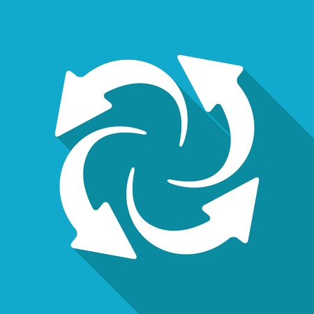 Vector white flat circle round arrows for business, diagram on blue backgroundのイラスト素材