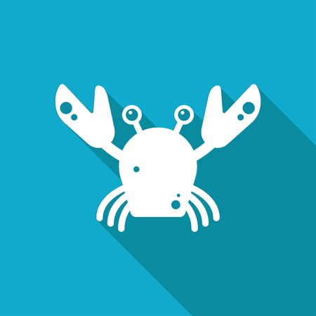 Vector white flat crab icon on blue backgroundのイラスト素材