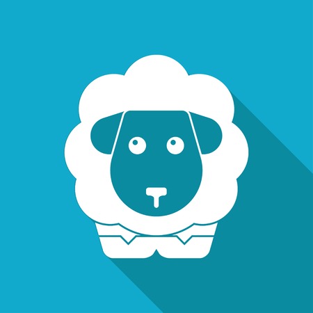 Vector white flat sheep icon on blue backgroundのイラスト素材