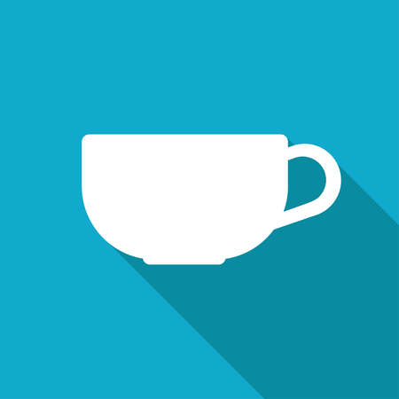 Vector white flat cup for tea or coffee icon on blue backgroundのイラスト素材