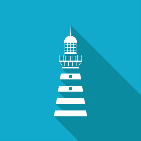Vector white flat lighthouse icon on blue backgroundのイラスト素材