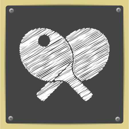 Vector chalk drawn in sketch style ping-pong icon on school blackboardのイラスト素材