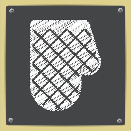 Vector chalk drawn in sketch style kitchen glove and potholder on school blackboardのイラスト素材