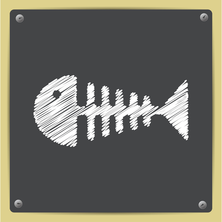 Vector chalk drawn in sketch style fishbone icon on school blackboardのイラスト素材