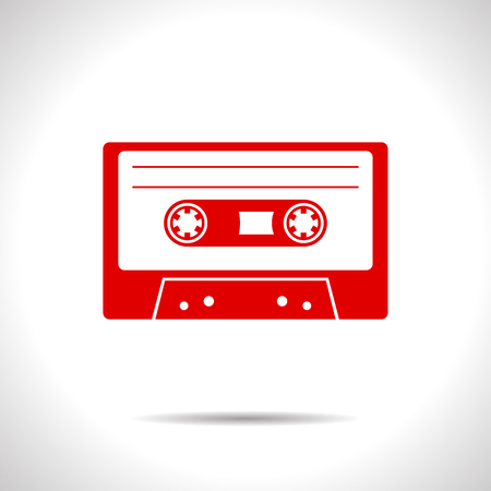 flat color retro cassette icon  on white backgroundのイラスト素材
