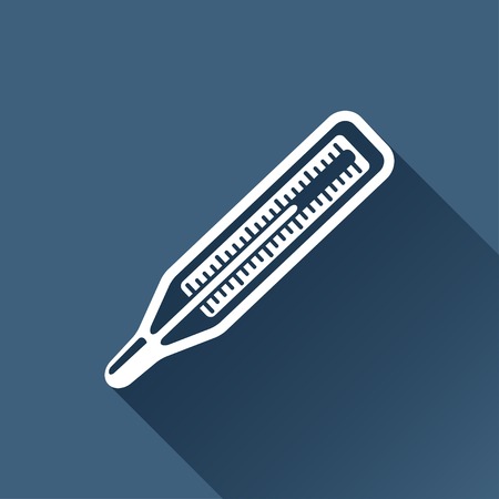 Vector white thermometer icon on dark backgroundのイラスト素材