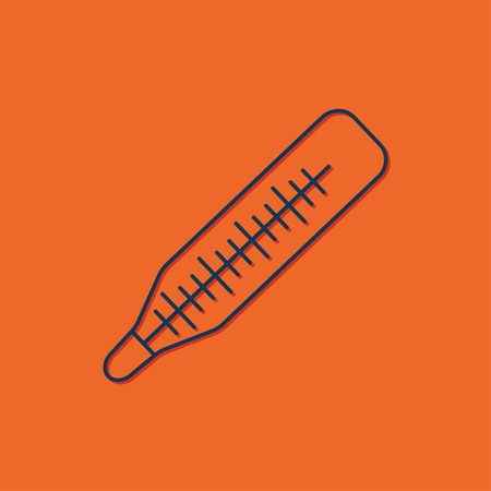 Vector blue thermometer icon on orange background